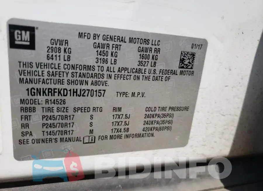 1GNKRFKD1HJ270157 Photo# 13