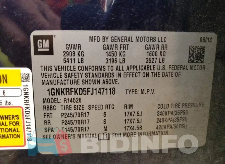 1GNKRFKD5FJ147118 Photo# 13