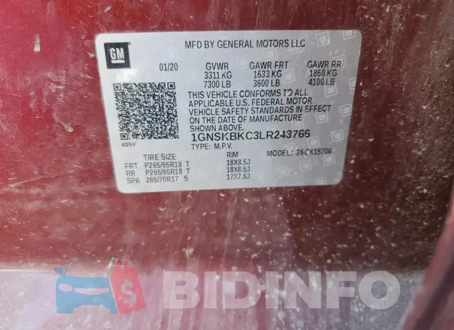 1GNSKBKC3LR243766 Photo# 14