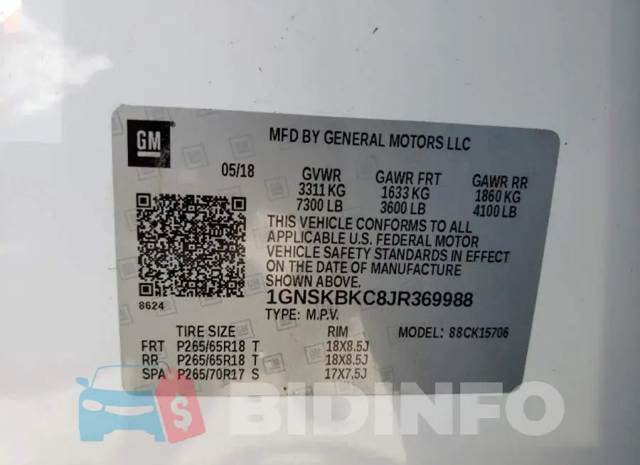 1GNSKBKC8JR369988 Photo# 13