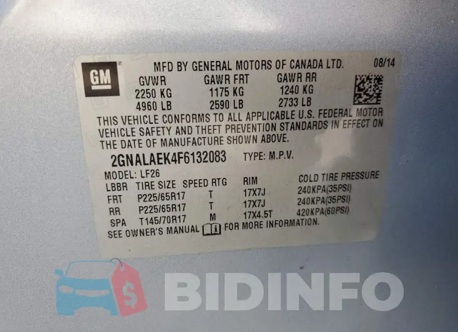2GNALAEK4F6132083 Photo# 13