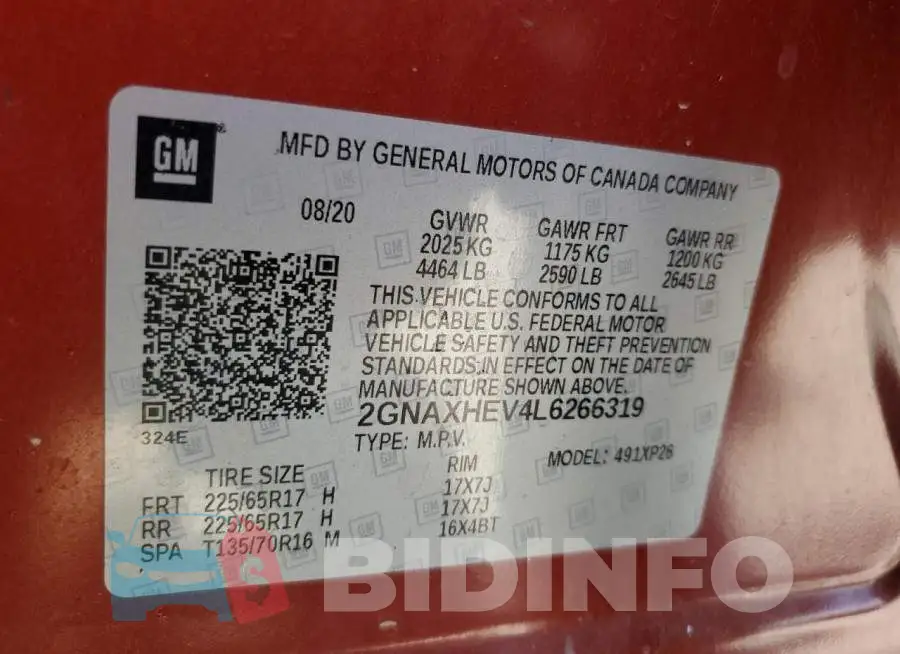 2GNAXHEV4L6266319 Photo# 12