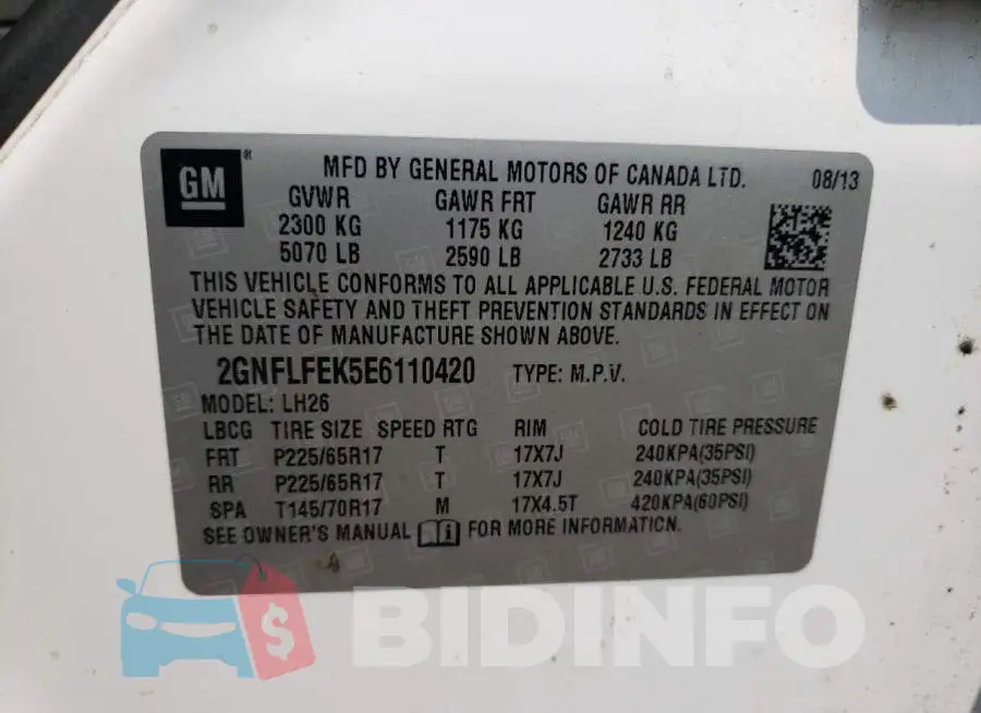 2GNFLFEK5E6110420 Photo# 12