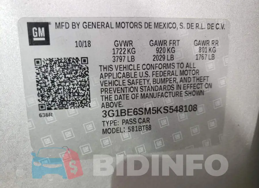 3G1BE6SM5KS548108 Photo# 12