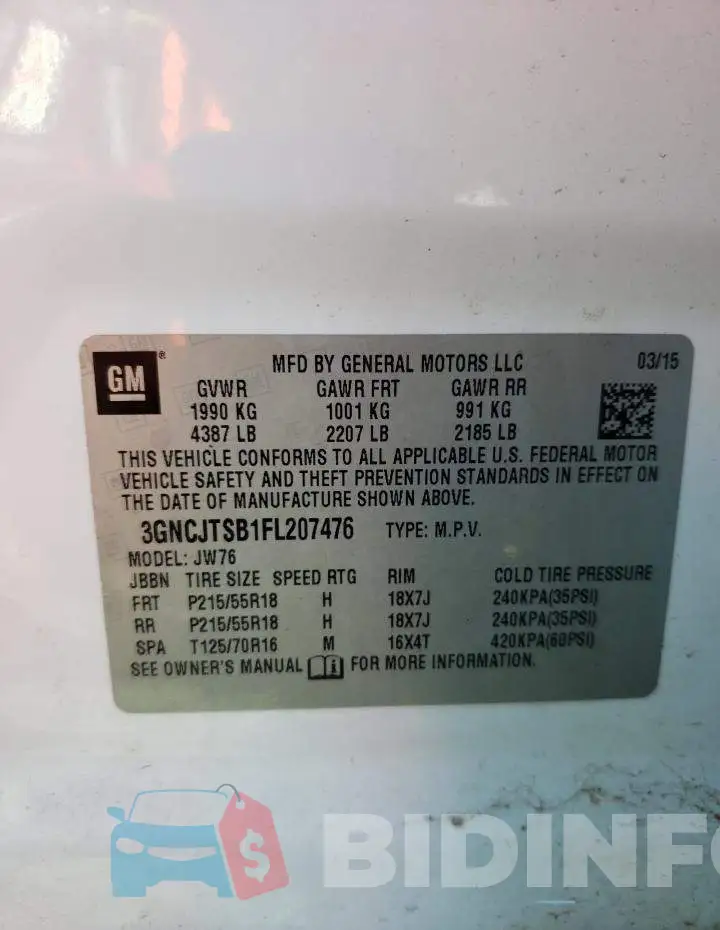 3GNCJTSB1FL207476 Photo# 12