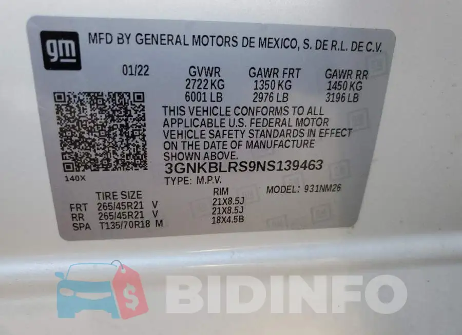 3GNKBLRS9NS139463 Photo# 13