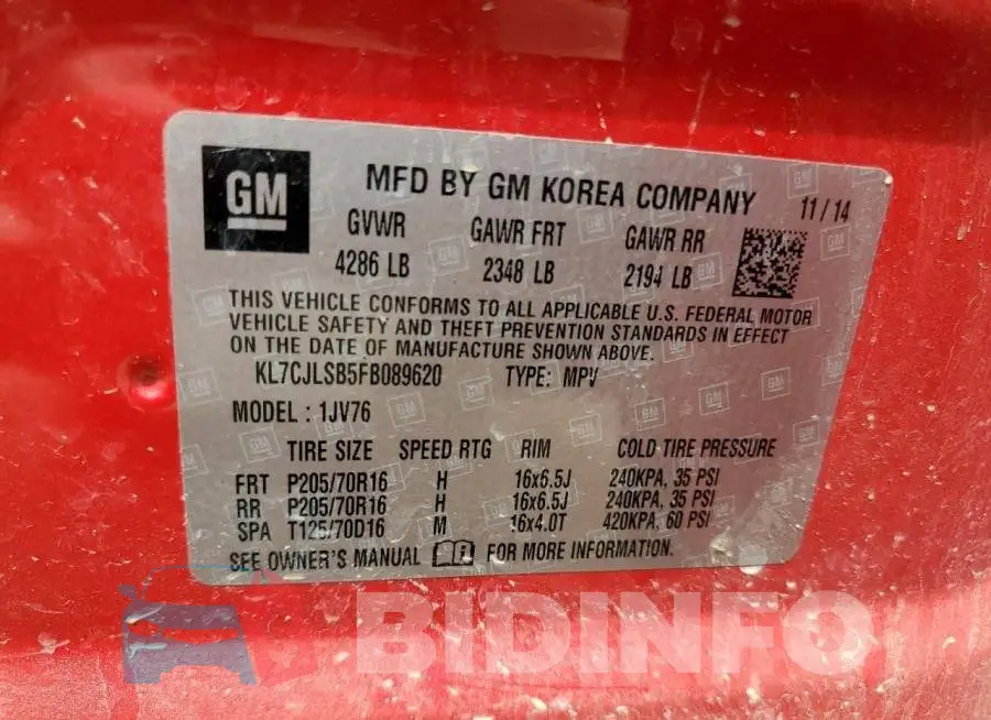 KL7CJLSB5FB089620 Photo# 12