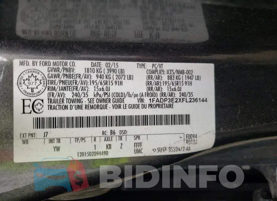 1FADP3E2XFL236144 Photo# 12