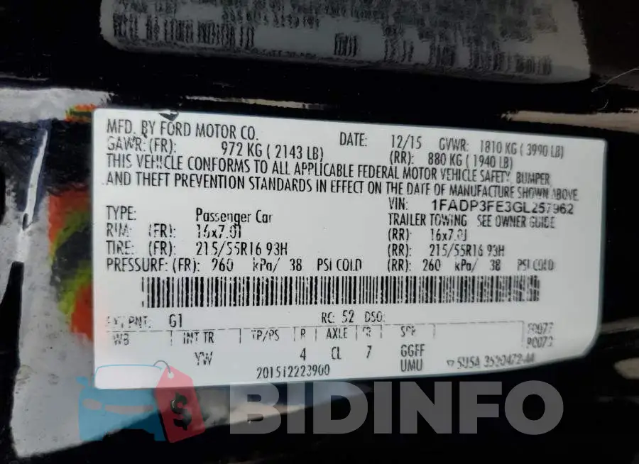 1FADP3FE3GL257962 Photo# 12