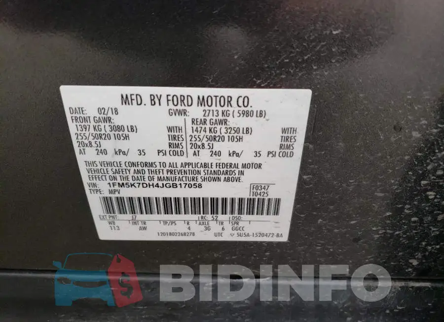 1FM5K7DH4JGB17058 Photo# 13