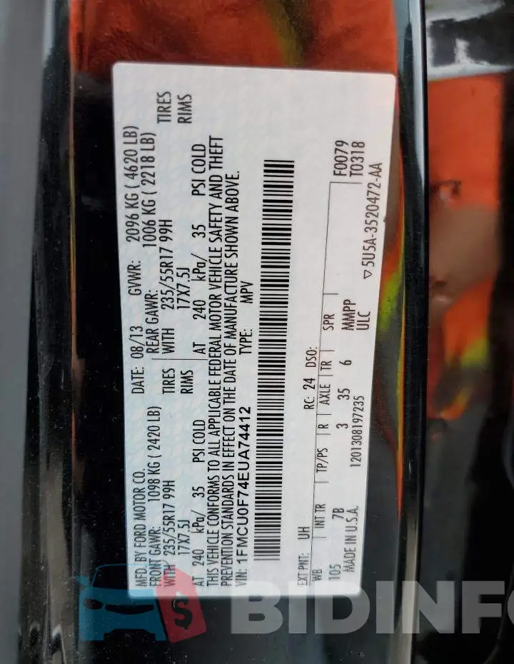 1FMCU0F74EUA74412 Photo# 12