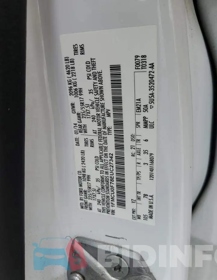 1FMCU0F78EUC27342 Photo# 12