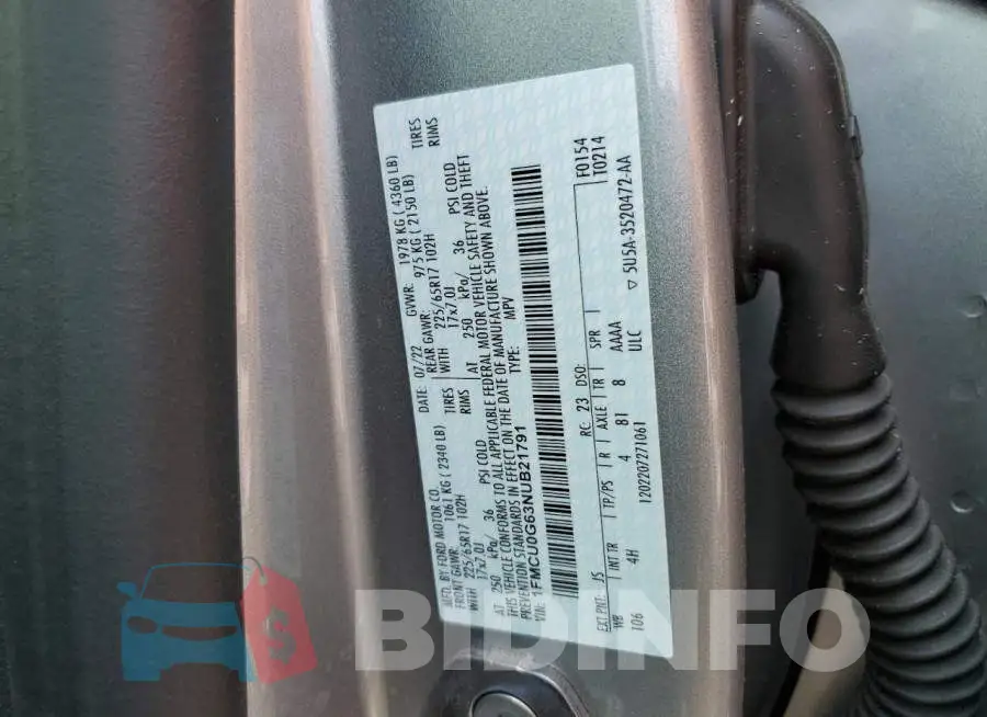 1FMCU0G63NUB21791 Photo# 13