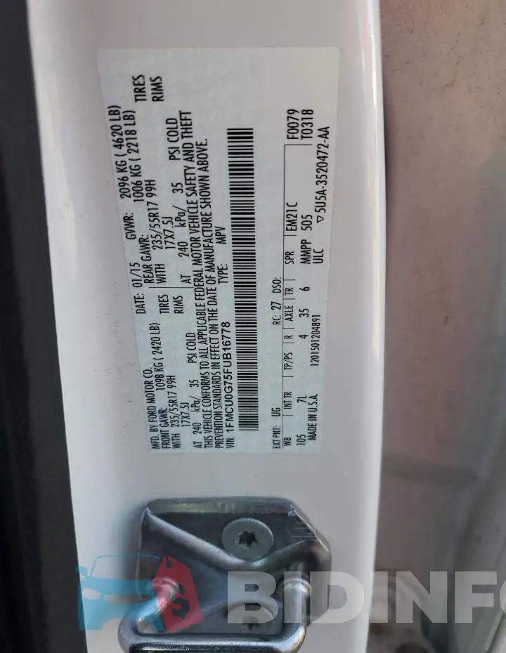 1FMCU0G75FUB16778 Photo# 12