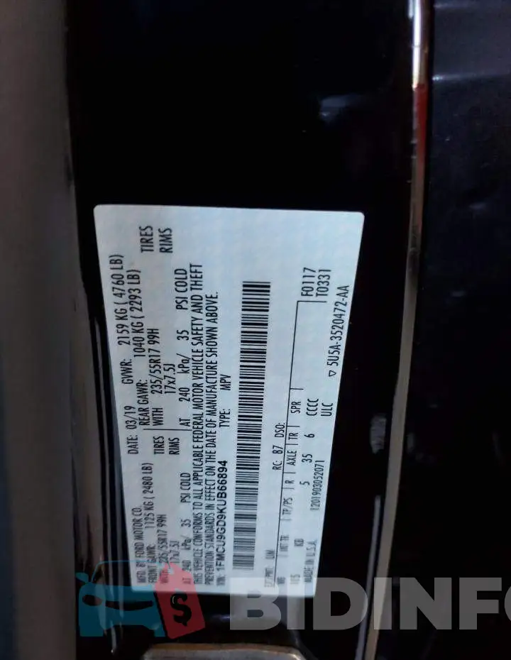 1FMCU9GD9KUB66894 Photo# 13