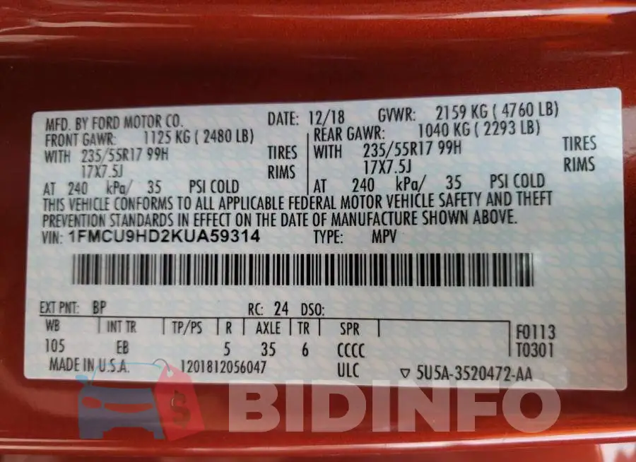 1FMCU9HD2KUA59314 Photo# 13