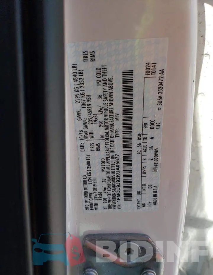 1FMCU9J92KUA05677 Photo# 12