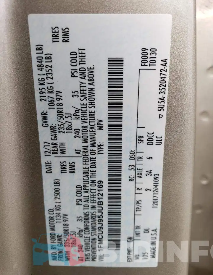1FMCU9J95JUB12169 Photo# 13