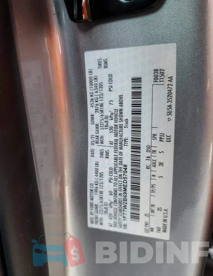 1FT7W2B69MED57048 Photo# 12