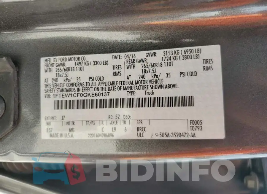 1FTEW1CF0GKE60137 Photo# 13