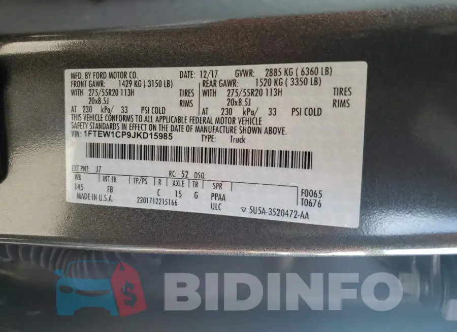 1FTEW1CP9JKD15985 Photo# 12