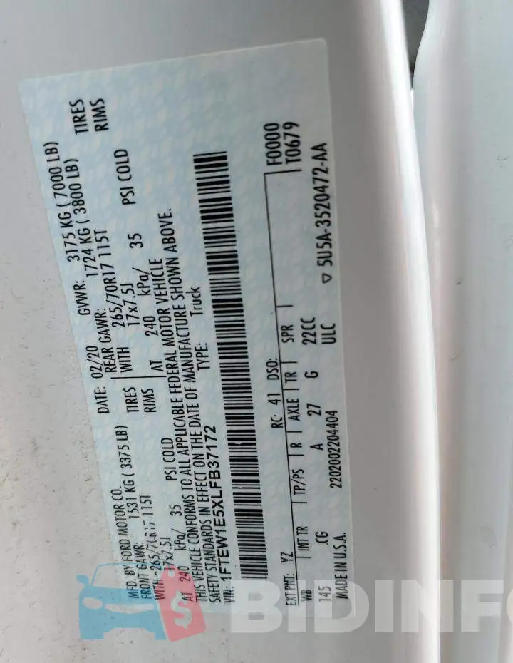 1FTEW1E5XLFB37172 Photo# 13