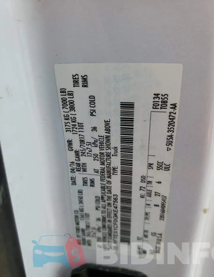 1FTEX1CF0GKE47563 Photo# 12