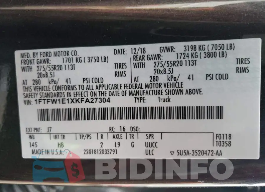 1FTFW1E1XKFA27304 Photo# 13