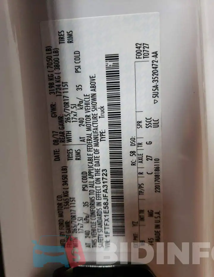 1FTFX1E58JFA31723 Photo# 12
