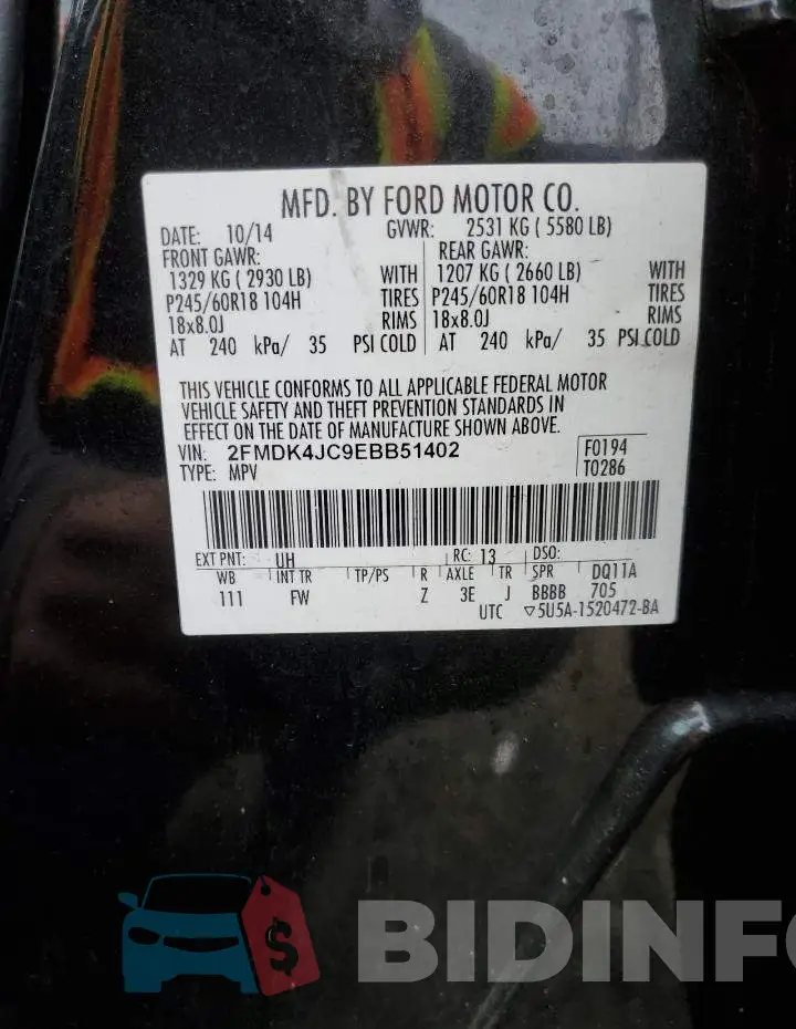 2FMDK4JC9EBB51402 Photo# 14