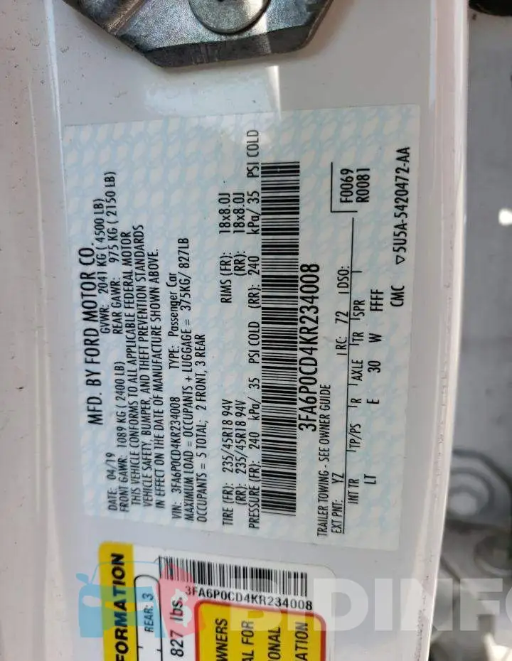 3FA6P0CD4KR234008 Photo# 13
