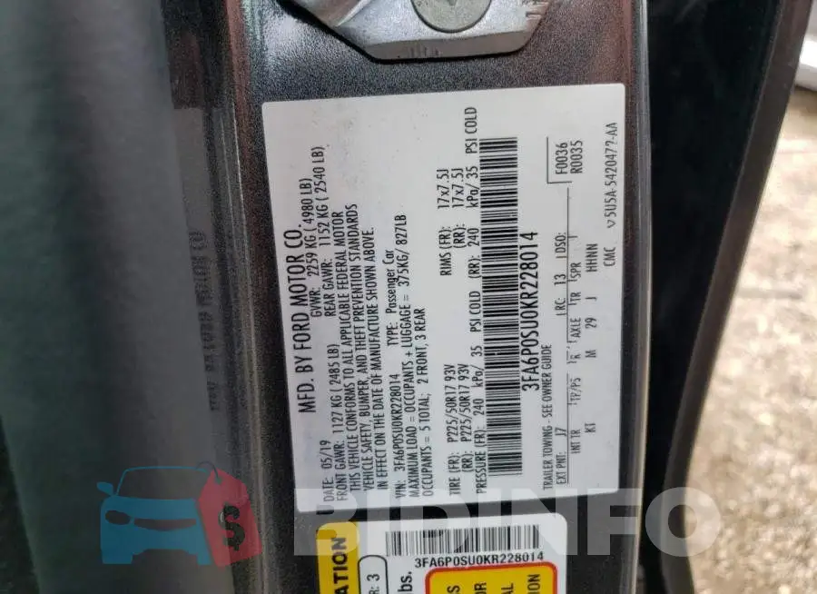 3FA6P0SU0KR228014 Photo# 13
