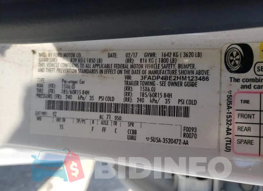 3FADP4BE2HM123486 Photo# 12
