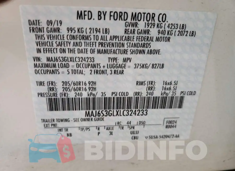 MAJ6S3GLXLC324233 Photo# 13