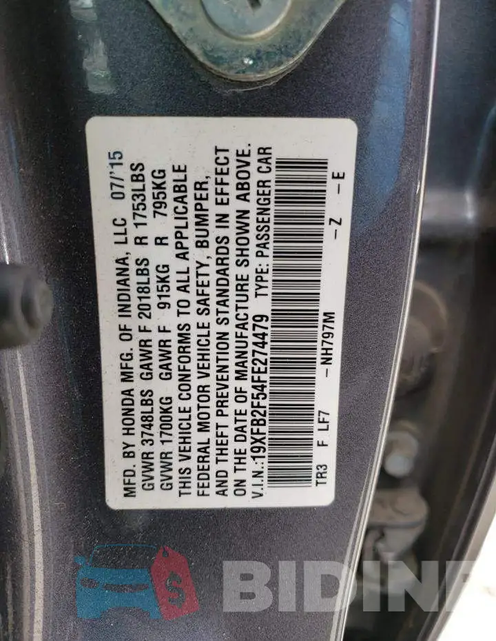 19XFB2F54FE274479 Photo# 12