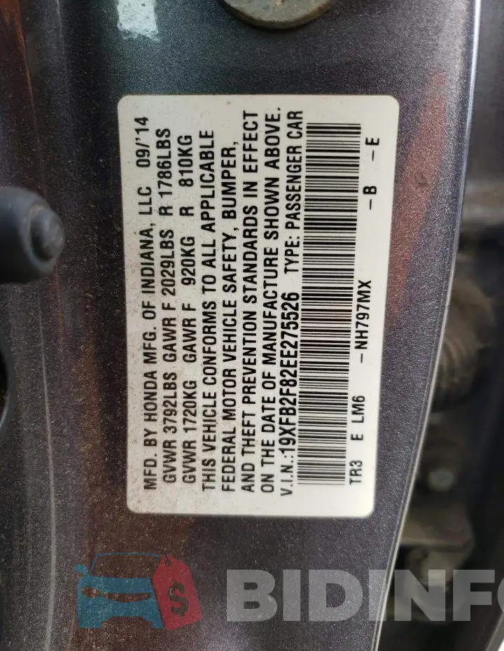 19XFB2F82EE275526 Photo# 13