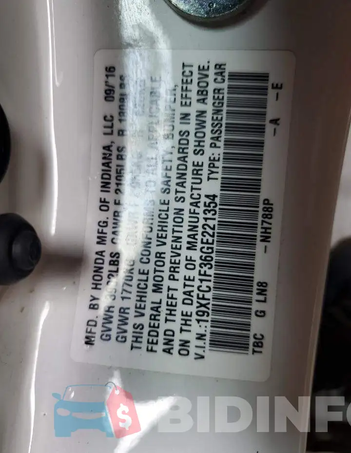 19XFC1F36GE221354 Photo# 12