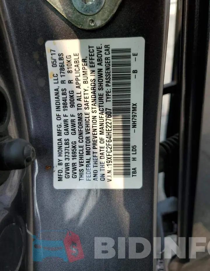 19XFC2F64HE227607 Photo# 12