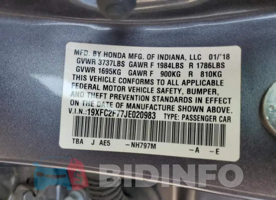 19XFC2F77JE020983 Photo# 13