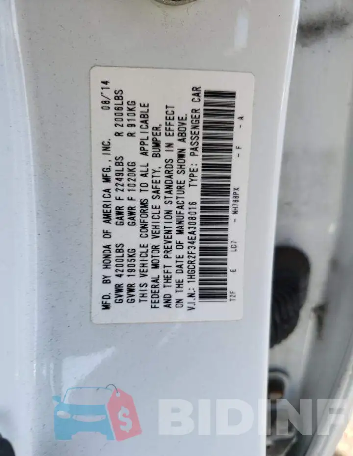 1HGCR2F34EA308016 Photo# 12