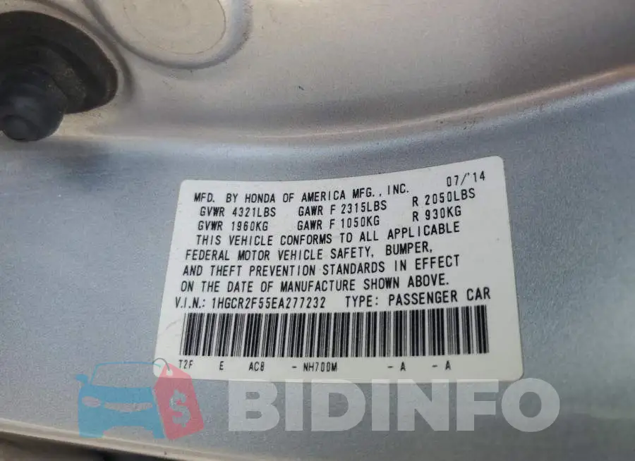 1HGCR2F55EA277232 Photo# 12