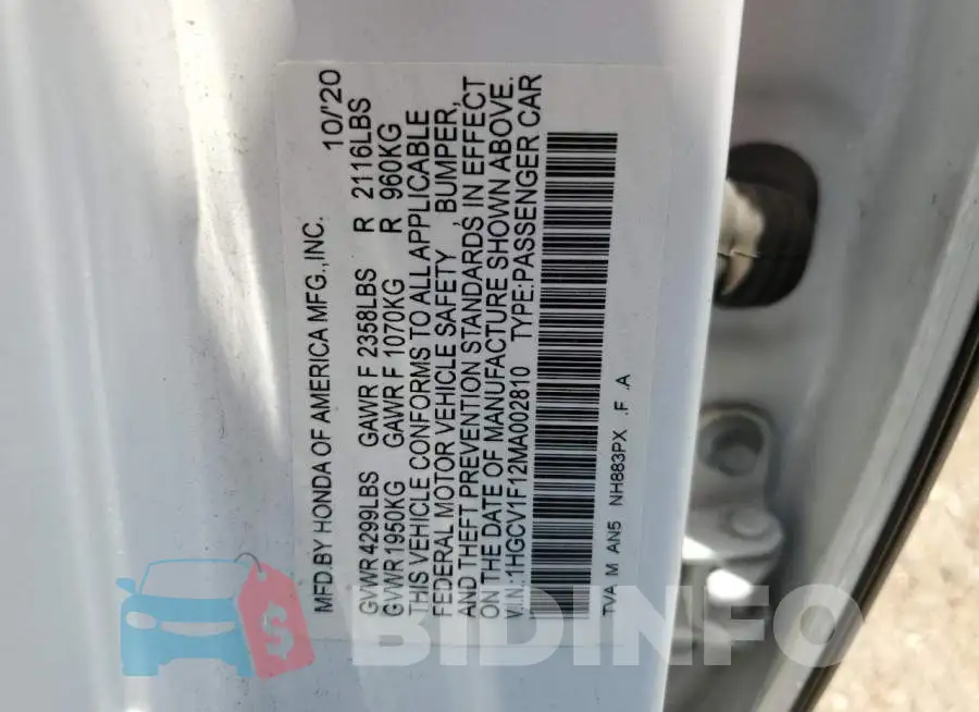 1HGCV1F12MA002810 Photo# 12