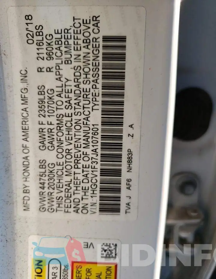 1HGCV1F37JA107601 Photo# 12