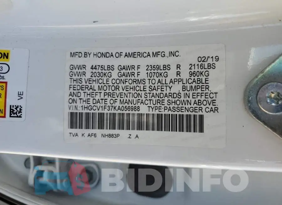 1HGCV1F37KA056988 Photo# 12