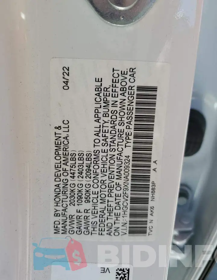 1HGCV2F9XNA009324 Photo# 12
