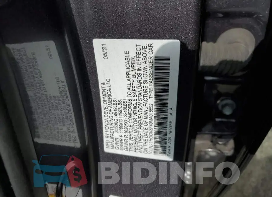 1HGCV3F49MA015592 Photo# 12