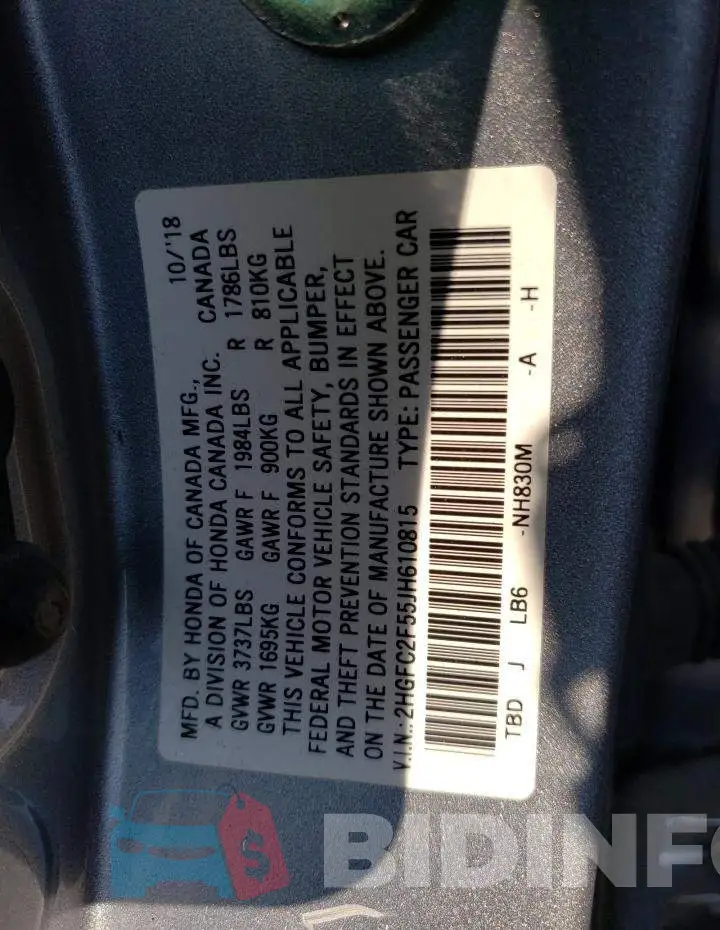 2HGFC2F55JH610815 Photo# 12