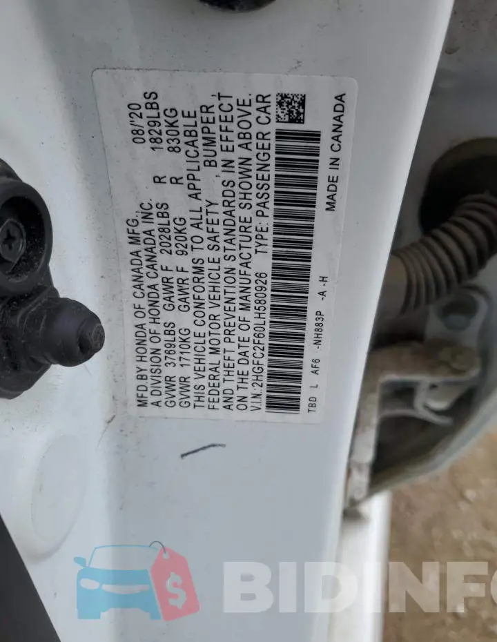 2HGFC2F60LH580926 Photo# 12