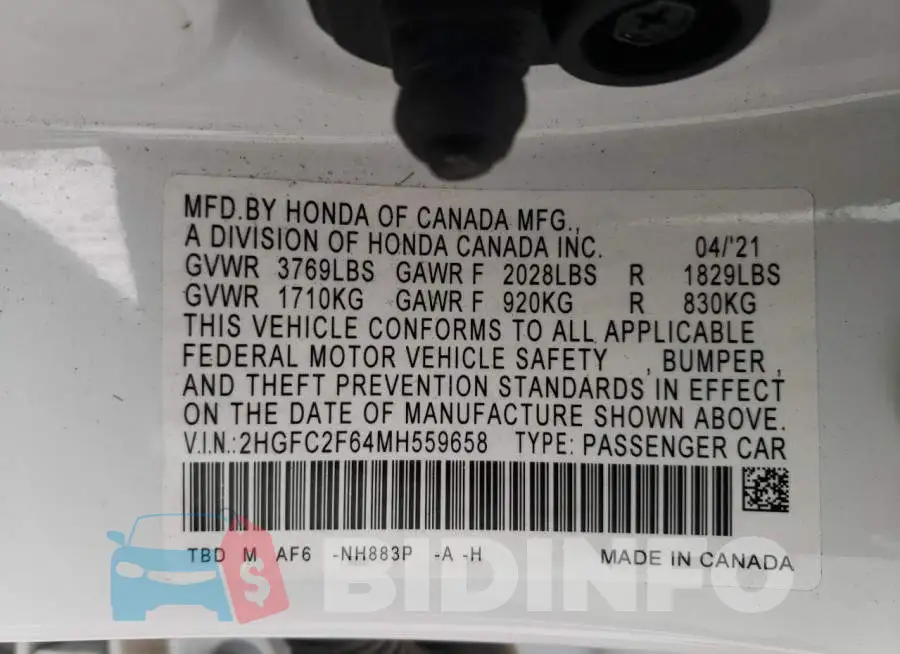 2HGFC2F64MH559658 Photo# 12