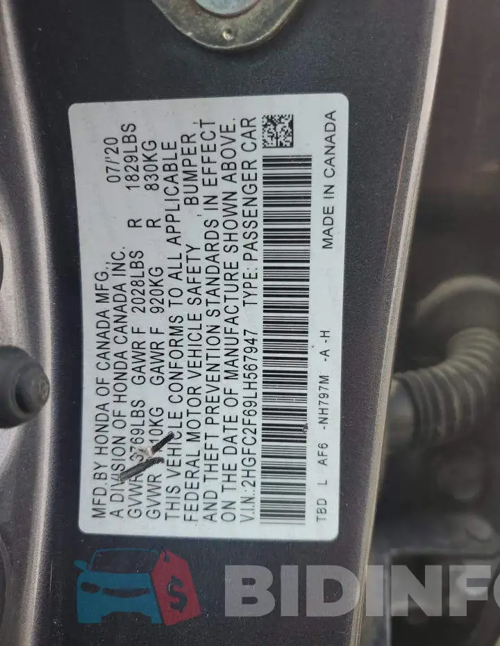 2HGFC2F69LH567947 Photo# 12